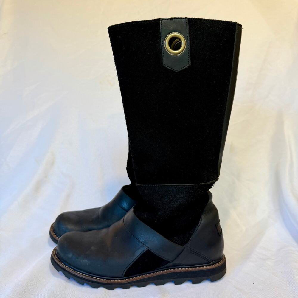 Sorel Wicked Work Boot Leather Suede Boots Black Grommet Lug Sole Womens 7.5